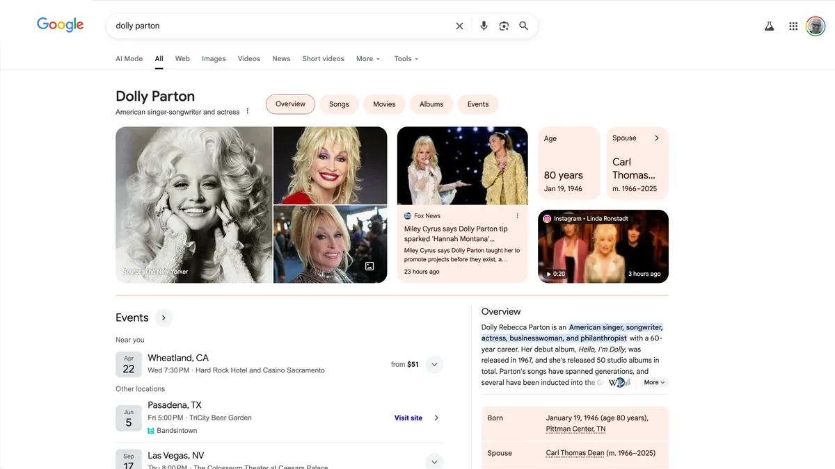 Example of Google Search answer framework