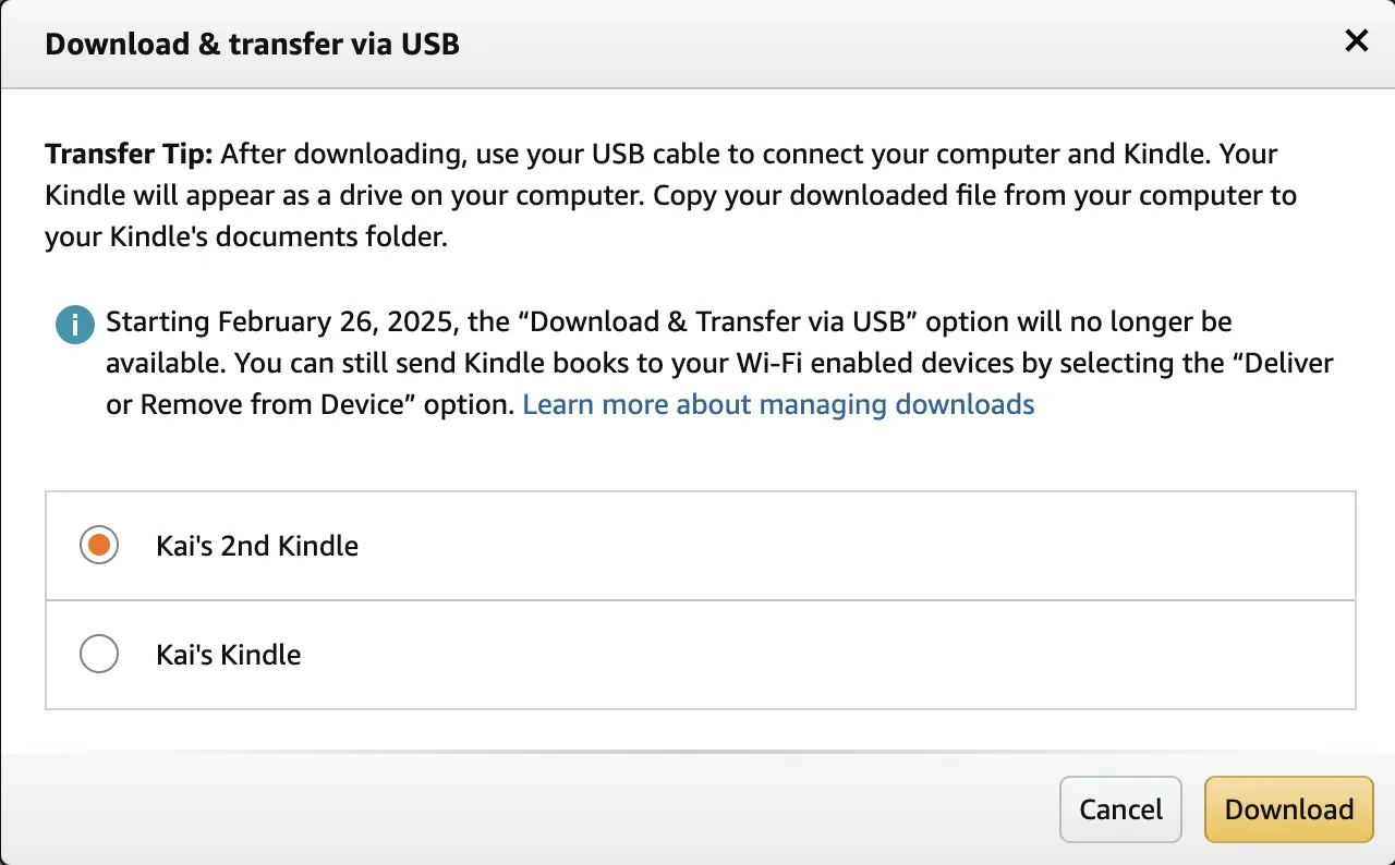 Screenshot of Amazon Download page (before Feb 26, 2025)